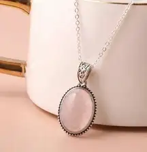 Vintage Style Oval Rose Quartz Pendant Necklace