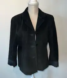 Hillard & Hanson Black Leather Vintage Blazer Jacket With Buttons Size Large