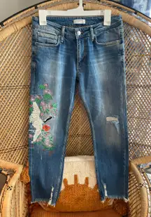 ZARA EUC  Woman Embroidered Bird With Floral Jeans Sz 4