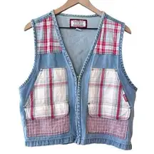 Women’s Vintage J J Fargo denim plaid patchwork zip up vest