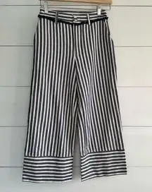 Moon River Women’s Extra Small Stripe Wide Leg Crop Pants Navy Stripe Career