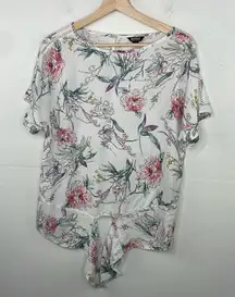 Buffalo David Bitton Top Womens White Floral Print Front Tie Blouse Small