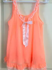 Victoria Secret Lingerie Top Sheer Peach white bow size medium