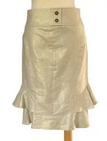 Cache Linen Blend Gold Metallic Lined Skirt Self Belt Tiered Ruffle New $98 NWT