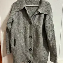 Gray Women's Sweater with Button Closure