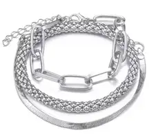 Boutique 3PCS/Set Fashion Thick Chain Link Bracelets Bangles For Women Vintage