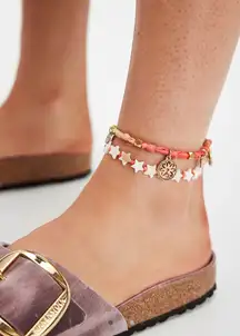 Free People Venus star anklet red and mother-of-pearl