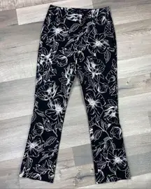 White House Black Market Floral Print Flare Crop Pants Black White 00