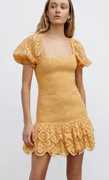 NWT Significant Other Elsa Dress Womens 2 Orange Eyelet Puff Sleeve Smocked Boho