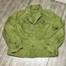 Chico's Vintage Y2K Retro Boho Casual Denim Jacket Sage Green Size 2