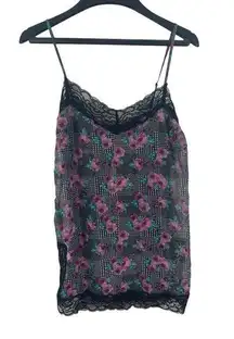 Metaphor Sheer Black Pink Floral Lace Trim 90s Y2K Cami Slip Top S NWT