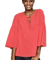 Boden Vibrant Coral Pink “Pop Peony” Boho-sleeve Blouse Size 6 US