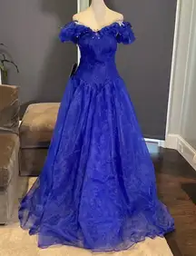 Women’s Blue Fairy Tale Prom Party Dress Butterflies Corset Back Size 16 NWT