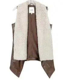 JACK Brown Faux Leather Shearling Cardigan Vest Sz S