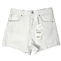 ZARA NWT Womens White Denim High Rise Rigid Cut Off Hem Mini Jeans Shorts Size 2