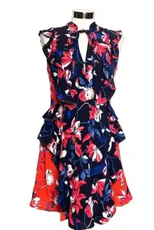 Tanya Taylor  poppy tulip mixed floral silk ruffle dress sz 2