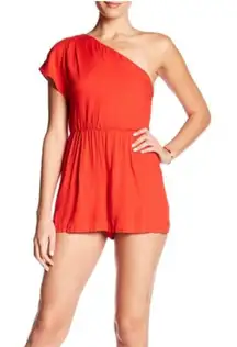 Alice + Olivia NEW Draped One Shoulder Romper Red Preppy Asymmetrical Size 10
