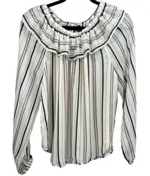 NWT‎ Ann Taylor Striped Ruffle Neck Long Sleeve Blouse Top Size Medium