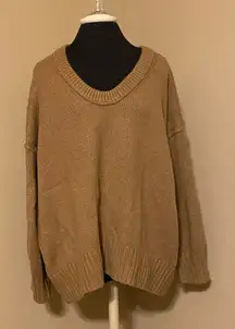 💜 Free People Beige Oversize Scoop Neck Chunky Knit Soft Sweater