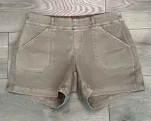 SPANX Stretch Twill Stone Wash Brown Tummy Shaping Shorts Size Medium
