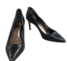 Ted Baker  LONDON Pump Women Sz 8 Embossed Pointed Toe Black Party Business Retro