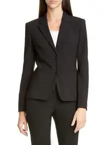 HUGO BOSS Jonina Stretch Wool Suit Jacket Size US 10 Solid Black Two Button