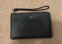 Coach Navy and gold corner zip wristlet