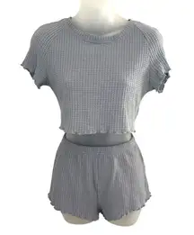 Women's Gray Waffle Knit Two-Piece Loungewear Shorts Set Size Small