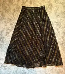 Zara Basic Collection Midi Skirt Gold Metallic Black Chevron Pleated‎ S