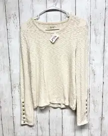 Madewell Sweater Women Size Medium Cream Crewneck Long Sleeve Blouse Button Boho
