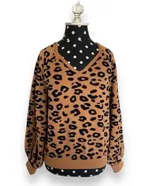 Philosophy Womens Sweater Sz M Leopard Cheetah Print Brown Black