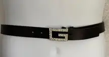 GUESS Elegant Black LEATHER Belt with Rhinestone Buckle Sz: M