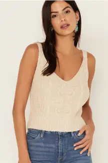 CLEO + WOLF WOMEN'S Size Large CROPPED CABLE KNIT SWEATER CAMI Cream TOP‎