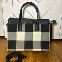 Kate Spade Cameron Street Candace Satchel Black White Plaid Fabric Leather