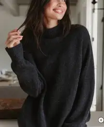 Jenni Kayne Sweater Oversized Cotton Ribbed Knit Alpaca Wool Charcoal XXS EUC