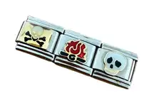 NWT Y2K 3x9mm Skull/Bone, Fire Flames Silver Stainless Steel Italian Charms