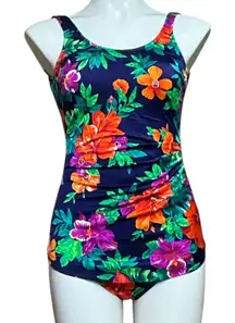 Maxine of Hollywood Made in USA Tropical Floral Swimsuit Skirt Vintage 80s 12