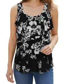 WHITE HOUSE BLACK MARKET‎ Black & White Floral Ruffle Tiered Top EUC Size Small