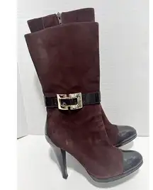 INC International Concepts Margaret Suede Leather Heeled Boots Booties Brown 9.5