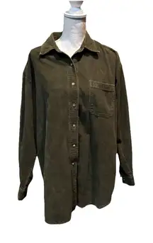 American Eagle Oversized Corduroy Shacket Large Olive Green Button Front Y2K