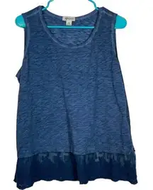 Style & Co Vintage Blue Sleeveless Lace Embroidered Shirt Size PXL EUC #2774