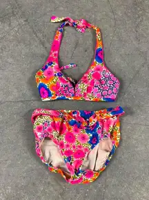 Vintage Flower Power Graphic Psychedelic Bikini Swimsuit