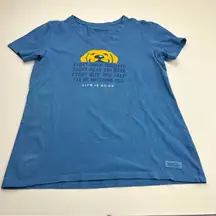Life Is Good Crusher Tee Shirt Dog Womens Size Medium Blue Short Sleeve‎ Popover
