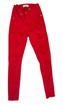 Juniors Vince. Red Ripped Mid Rise Stretch Skinny Jeans 3 Hip Hop Hipster Grunge