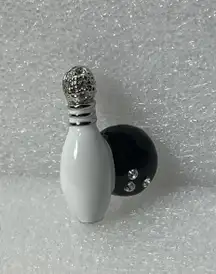 White Enamel Bowling Pin & Black Enamel Bowling Ball Brooch 