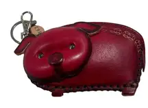 Red Pig Leather Keychain coin purse with zip top