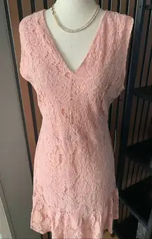 Andree by unit Francy Ruffle Hem Lace Dress in Rose Mist - sz M NWT