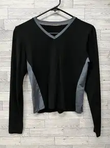 Smartwool Women’s V-Neck Long Sleeve - Grey&Black Colorblock / Size Small