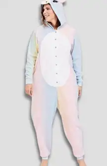 Rainbow Pastel Unicorn Fleece Onesie Plush Halloween Costume Multicolor W 1X/2X