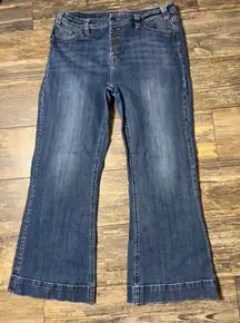 Rock‎ & Roll Cowgirl High Rise Trouser Flare Jeans Womens 34x30 Button Fly Boho